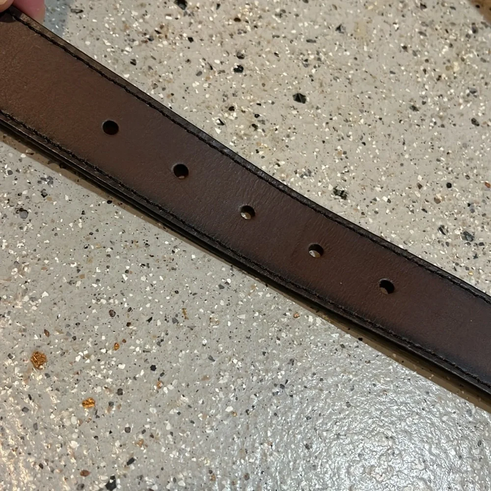 WALMART MENS FULL GRAIN LEATHER BELT DARK BROWN GUN METAL FINISH BUCKLE SIZE 32